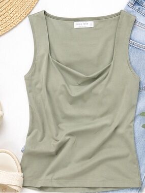 Miss Love Sage Green Square Neck Thick StrapTank Top - Women